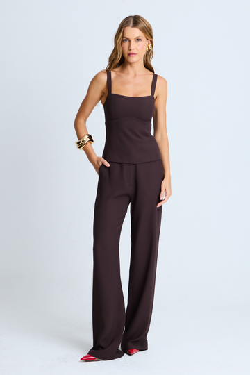 Calça de Alfaiataria Sara Marrom Café