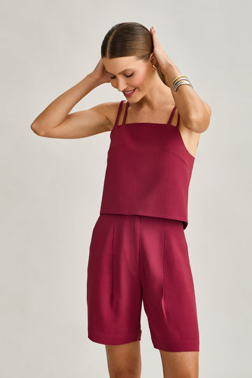 Bermuda de Alfaiataria Cherry Denise em crepe de acetato modelagem reta