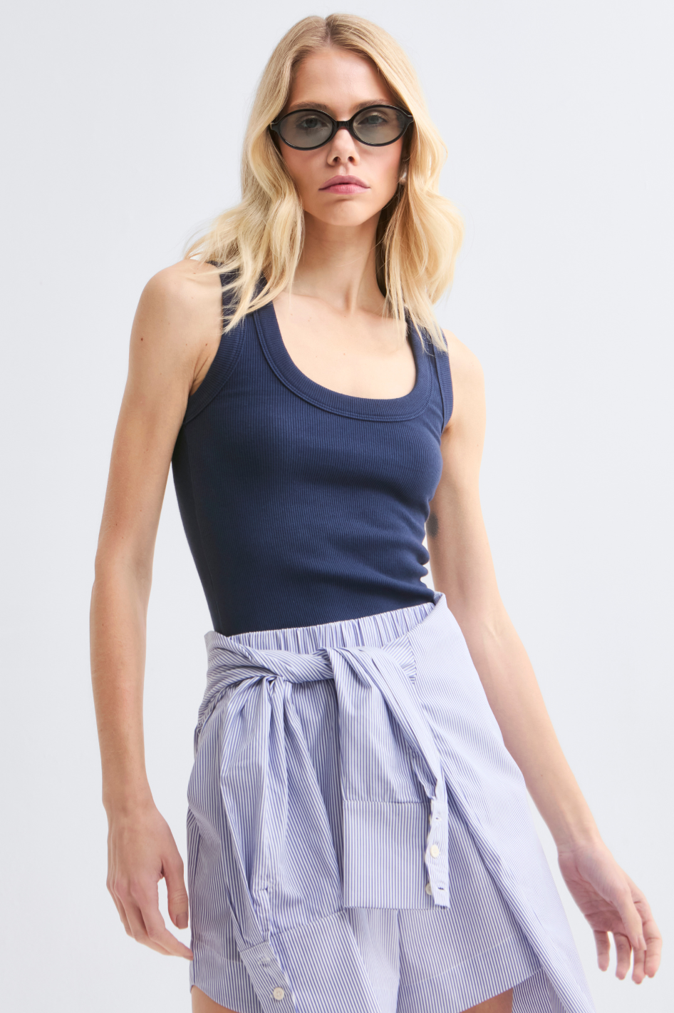 Blusa Canelada Azul Marinho Clarissa