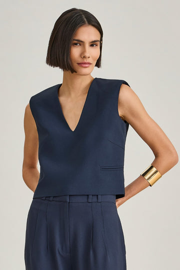 Blusa de Alfaiataria Azul Marinho Nadia em alfaiataria sem manga