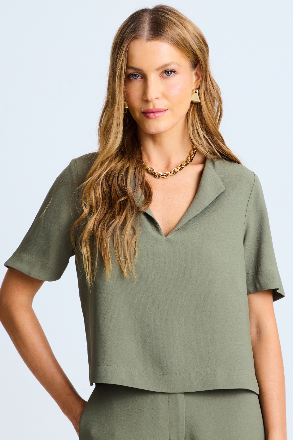 Blusa de Alfaiataria Domenica Verde Militar