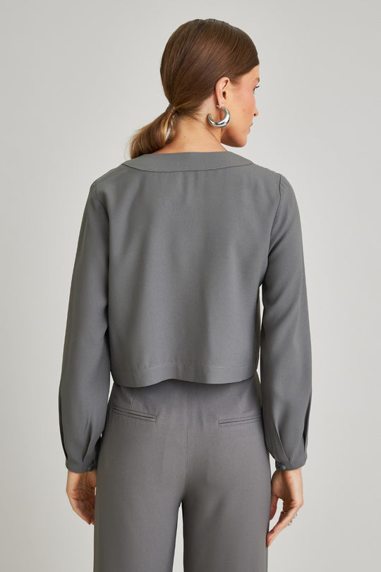 Blusa de Alfaiataria Manga Longa Luciana Cinza