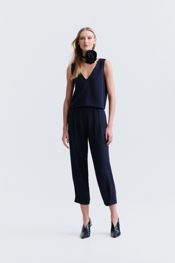 Calça Cleo Azul Marinho em crepe de acetato