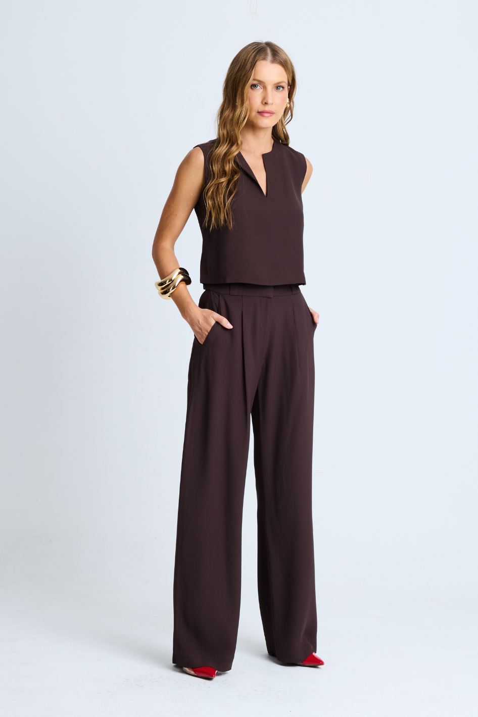 Blusa de Alfaiataria Marrom Café Alana