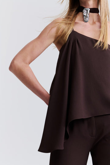 Blusa de Alfaiataria Marrom Café Sophie em crepe de acetato