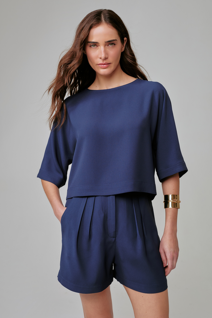 Blusa de Alfaiataria Miranda Azul Marinho