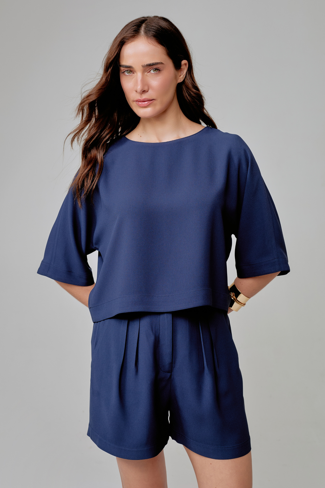 Blusa de Alfaiataria Miranda Azul Marinho