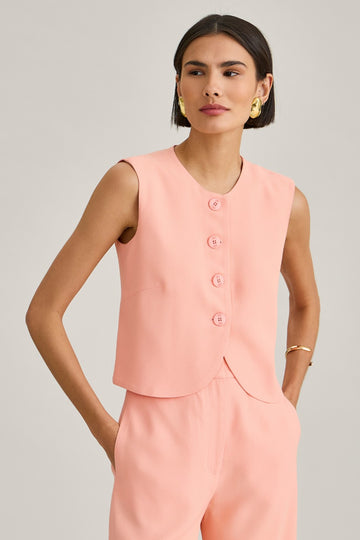 Blusa de Alfaiataria Peach Helena em crepe de acetato decote redondo