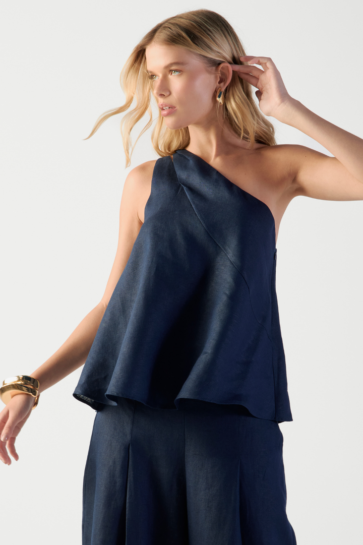 Blusa de Linho Azul Navy Brunella
