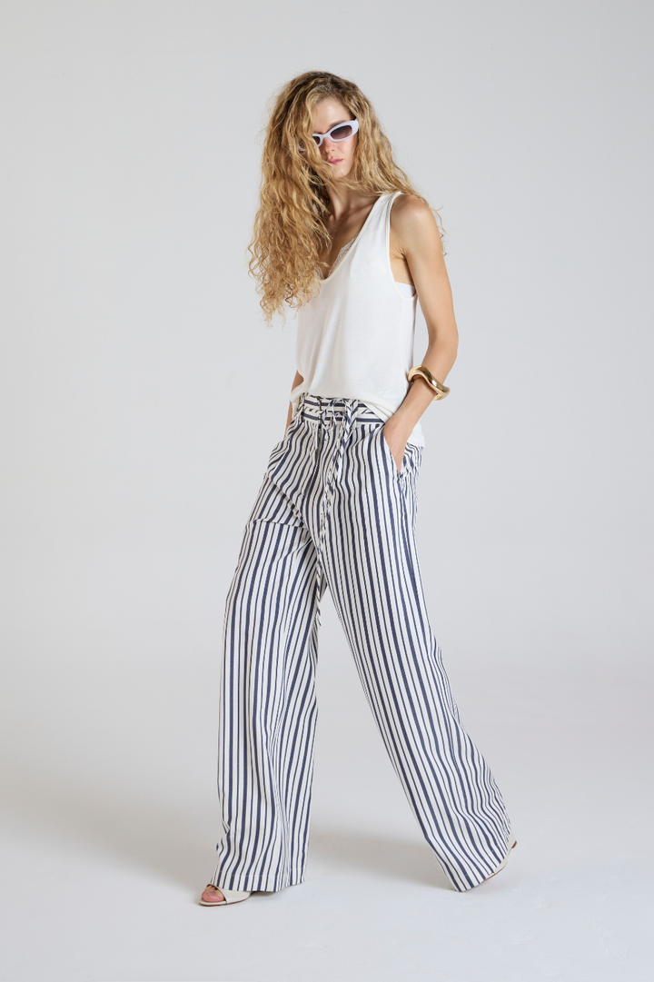 Calça Shantal Listras Azul Marinho