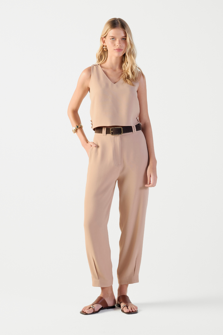 Calça de Alfaiataria Bege Olivia