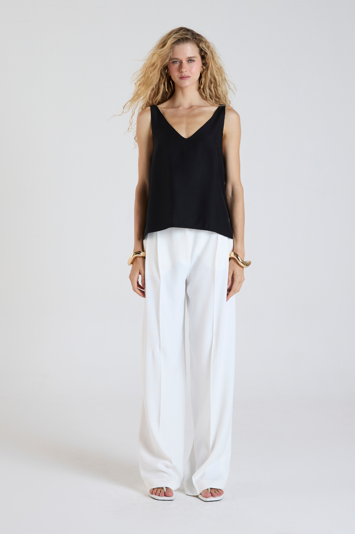 Calça de Alfaiataria Carol Off White em crepe de acetato