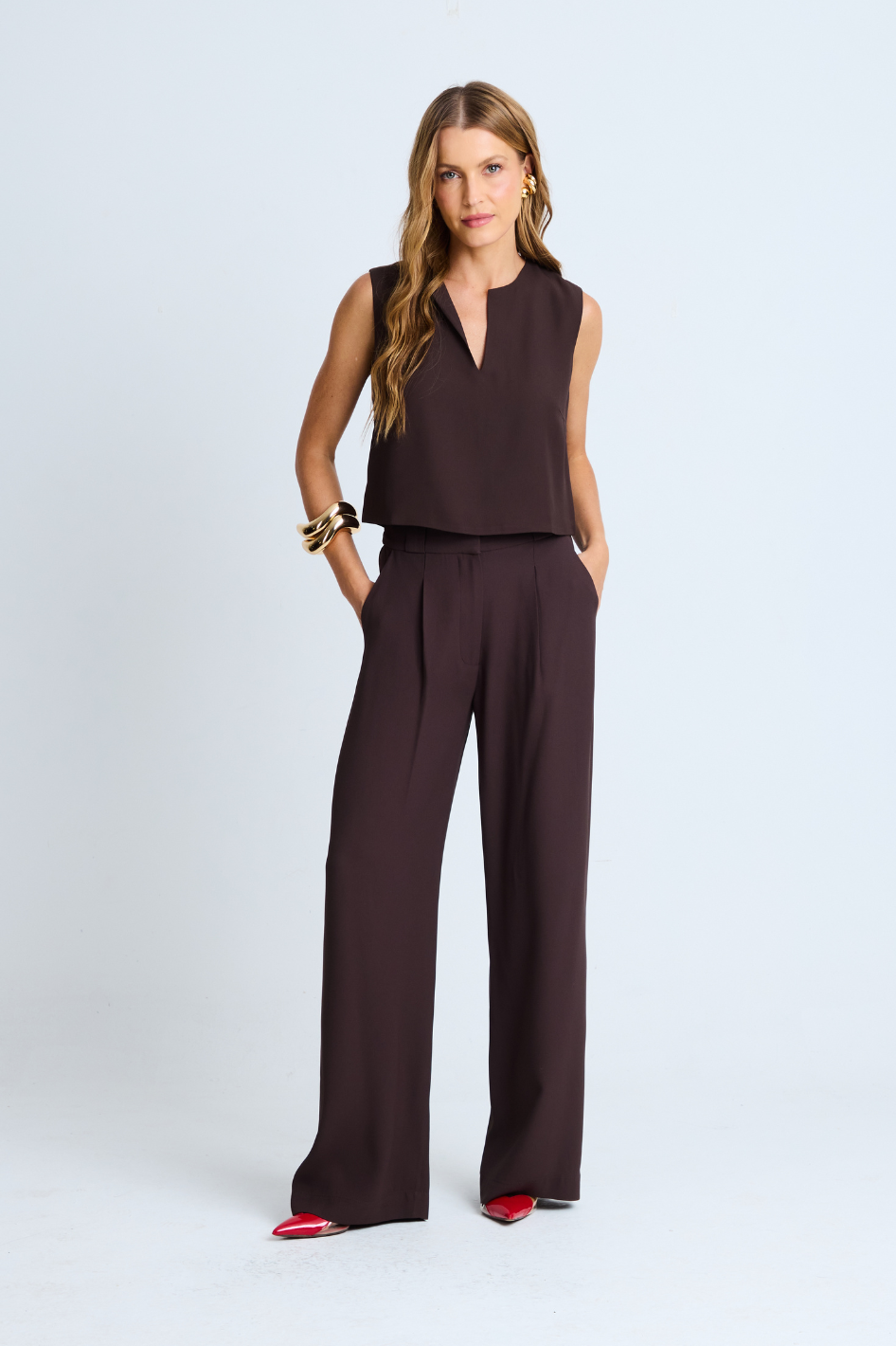 Calça de Alfaiataria Lua Marrom Café