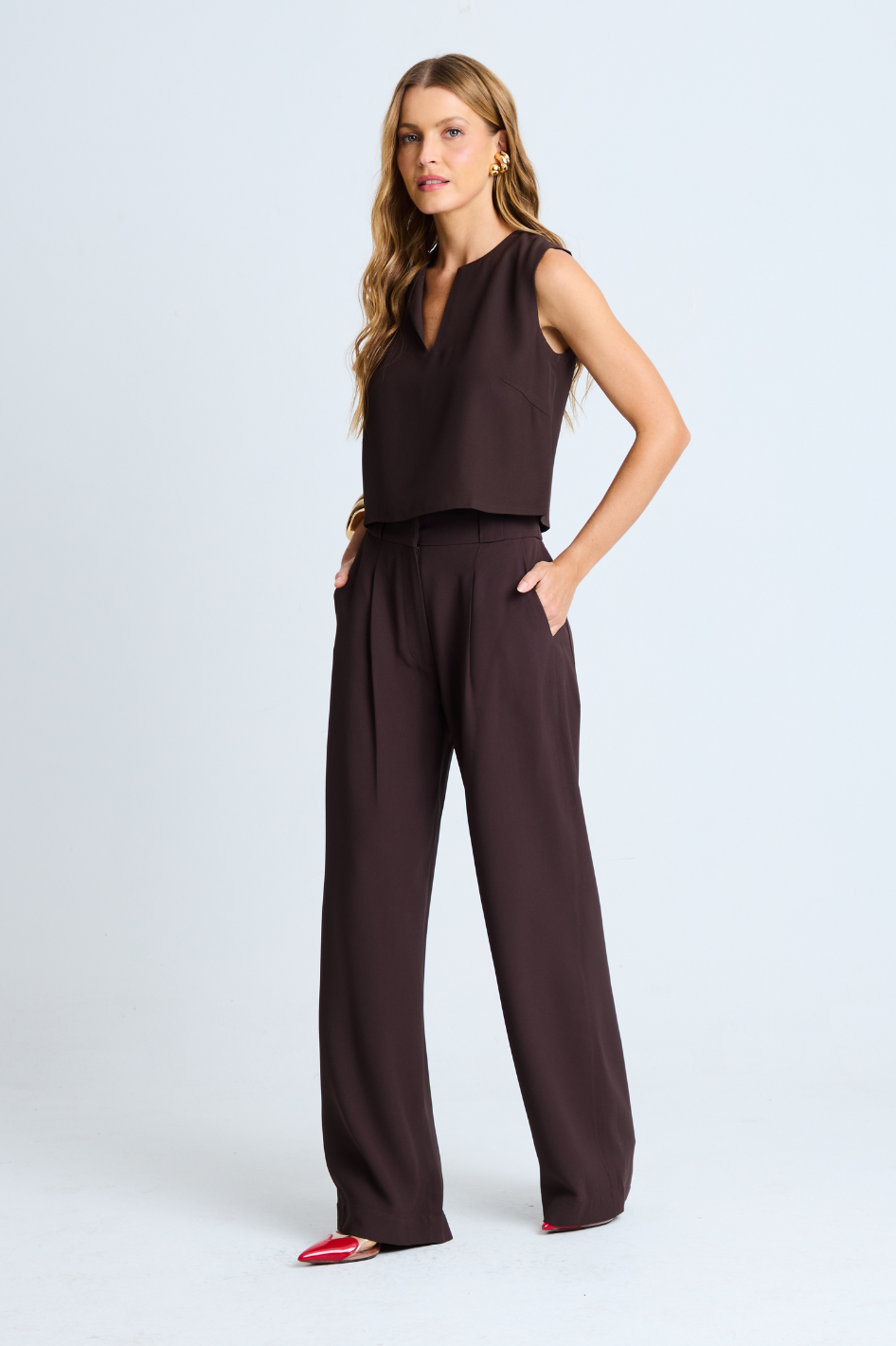 Calça de Alfaiataria Lua Marrom Café