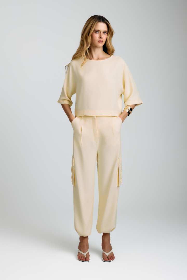 Calça de Alfaiataria Magda Amarelo Creme