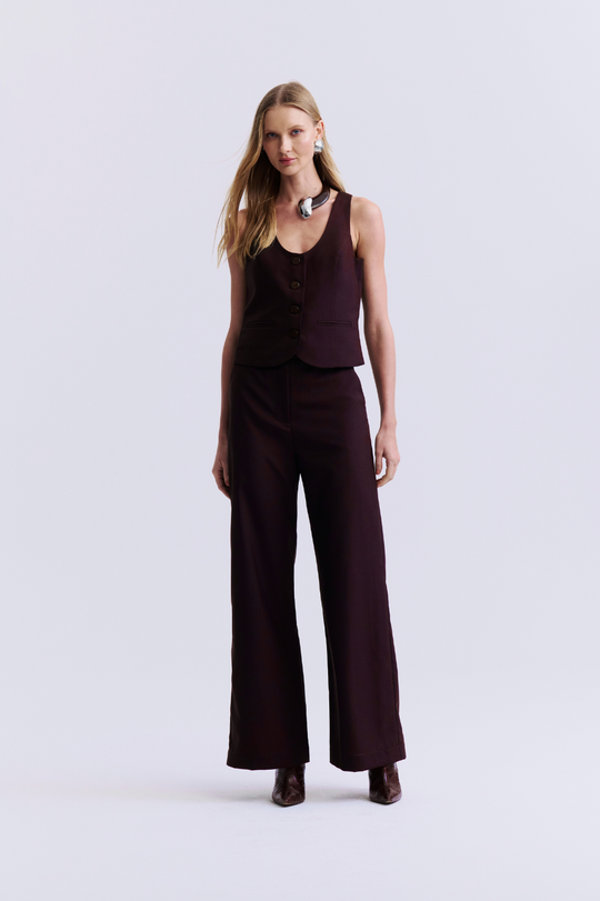 Calça de Alfaiataria Marrom Louise