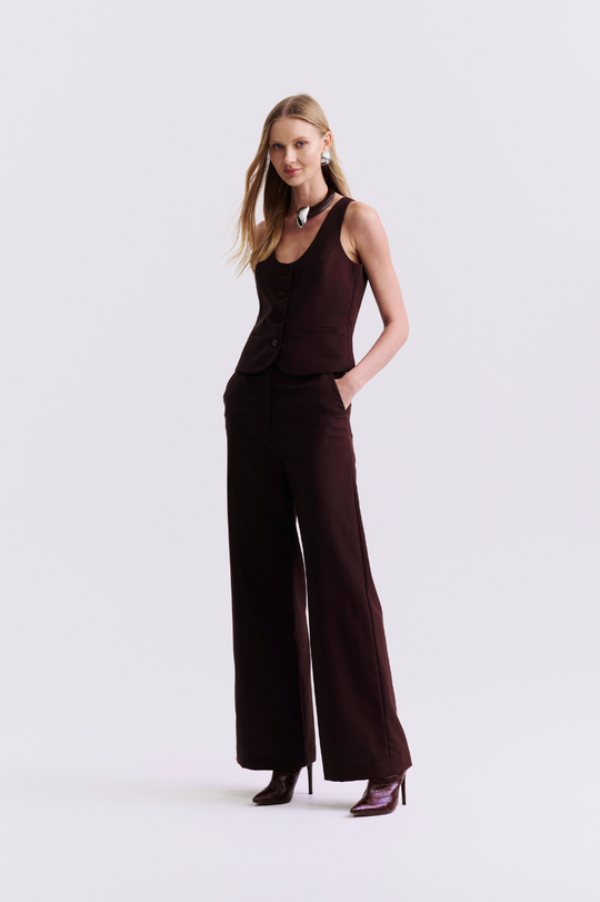 Calça de Alfaiataria Marrom Louise