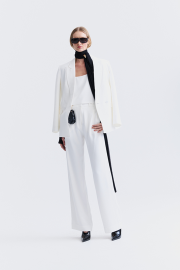 Calça de Alfaiataria NEW Off White Luiza em crepe de acetato cintura alta