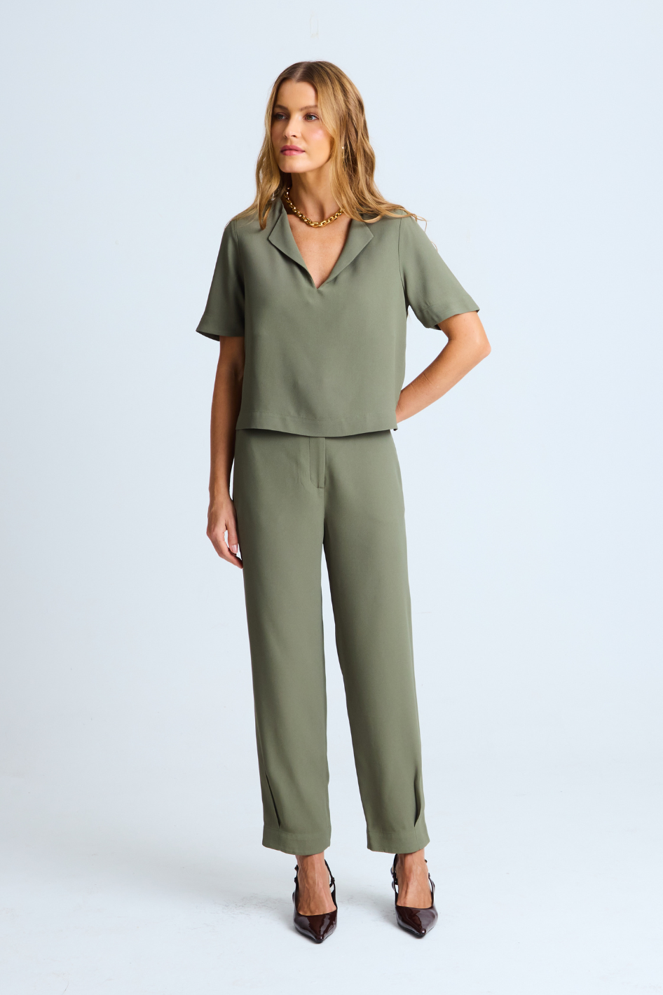 Calça de Alfaiataria Olivia Verde Militar