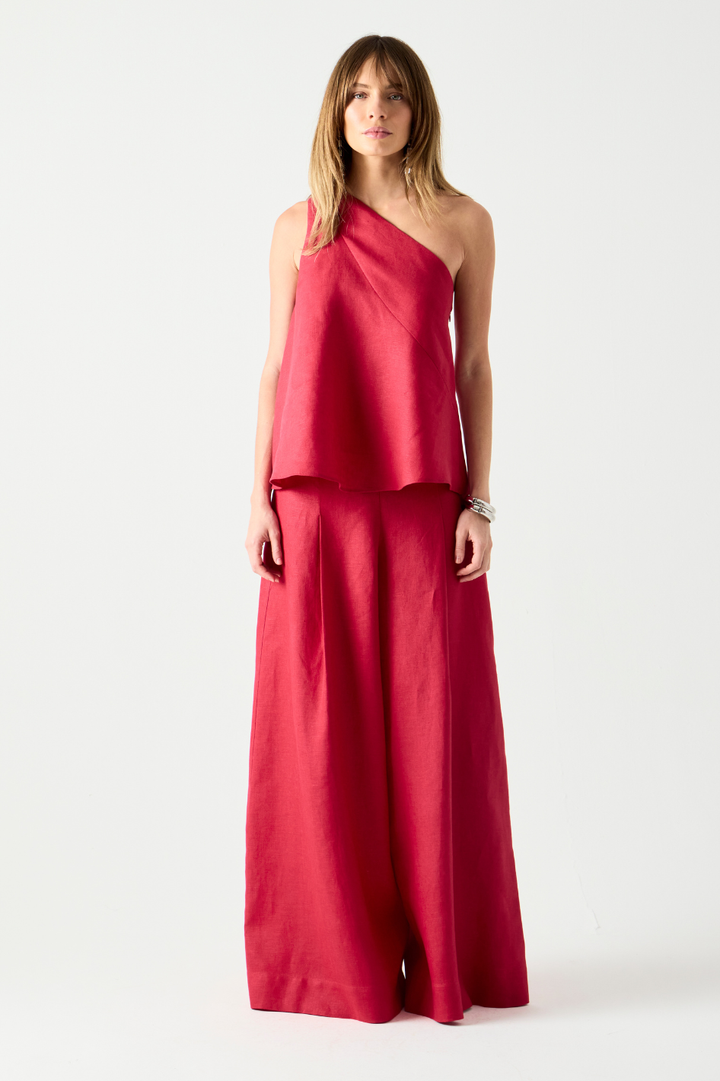 Calça de Linho Vermelho Rouge Brunella