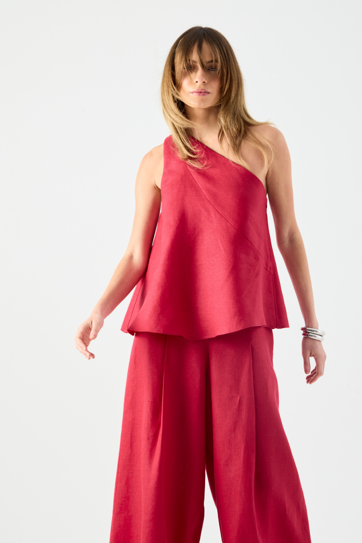 Calça de Linho Vermelho Rouge Brunella