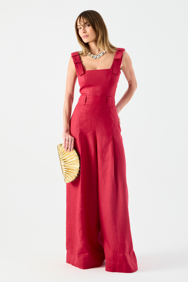 Calça de Linho Vermelho Rouge Brunella