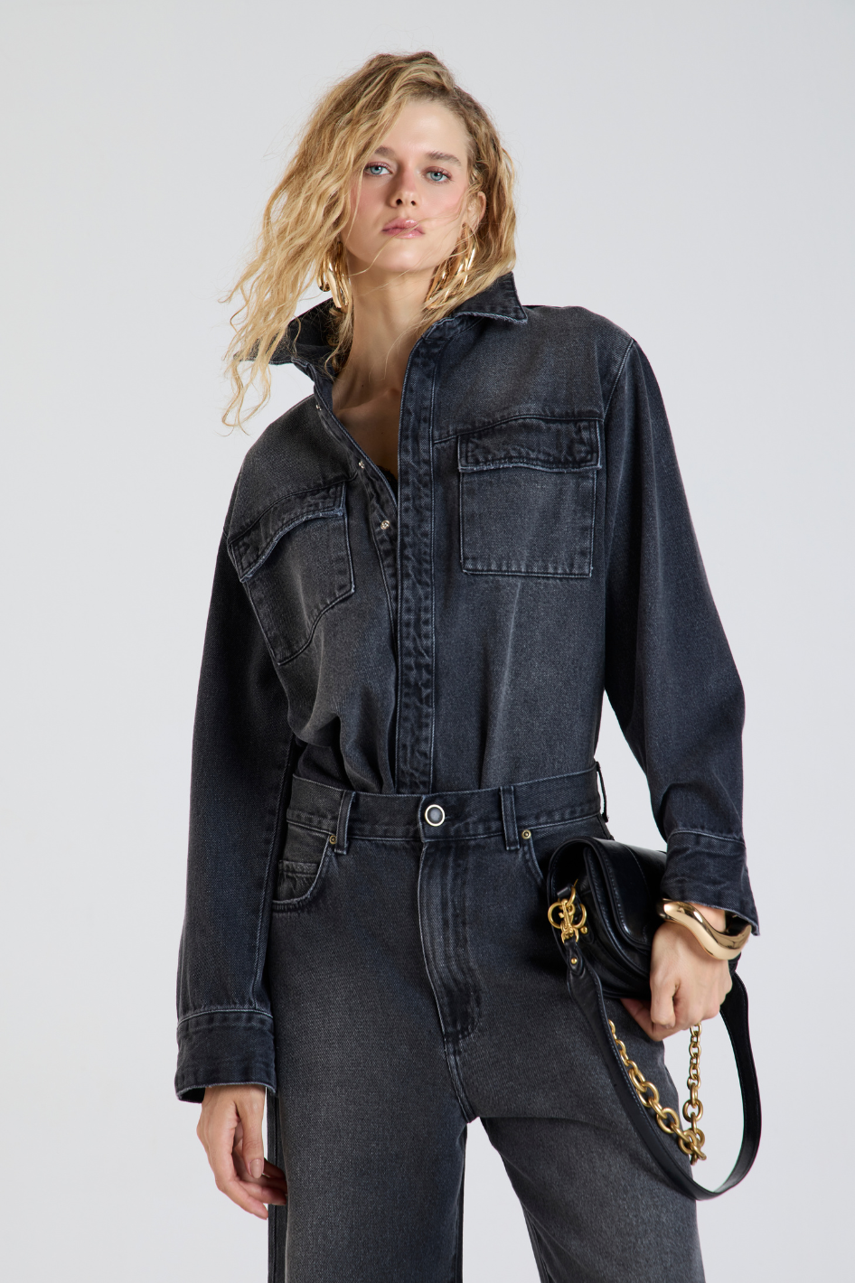Camisa Jeans Lauren Black em jeans