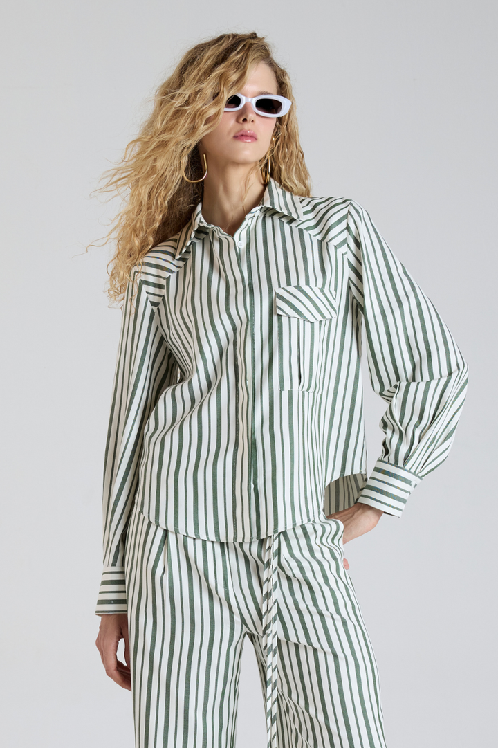 Camisa Shantal Listras Verde em algodao