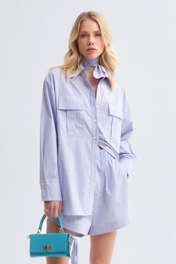 Camisa Sunnie Azul em algodao modelagem ampla