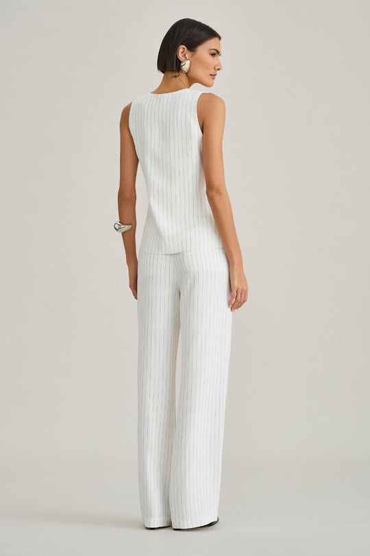 Calça de Alfaiataria Risca de Giz Branco Sara