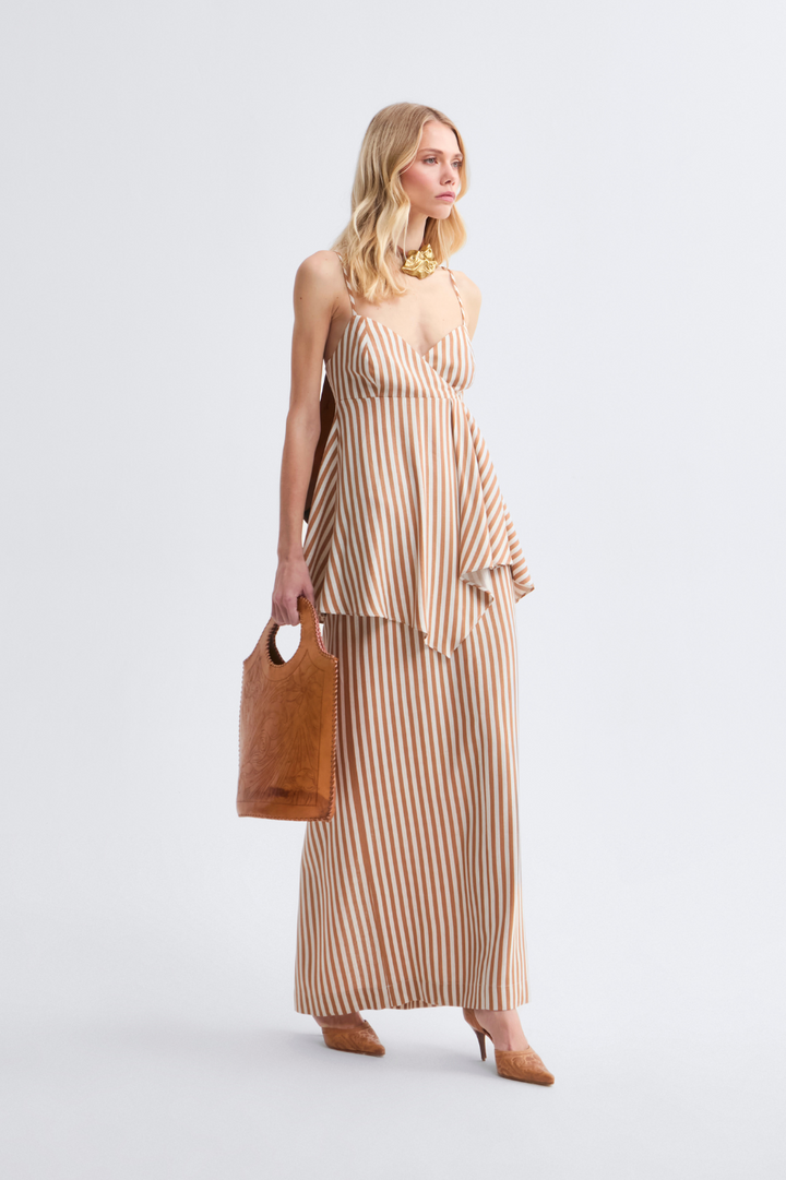 Saia Longa de Linho Caramelo Ava