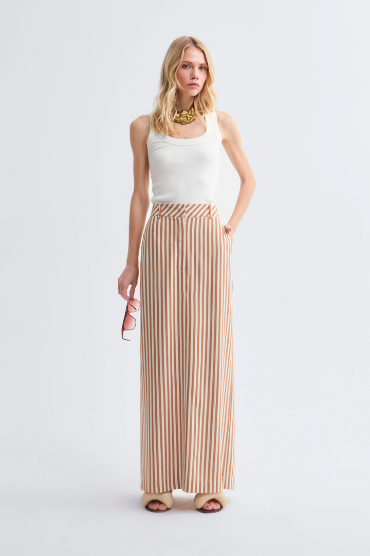 Saia Longa de Linho Caramelo Ava