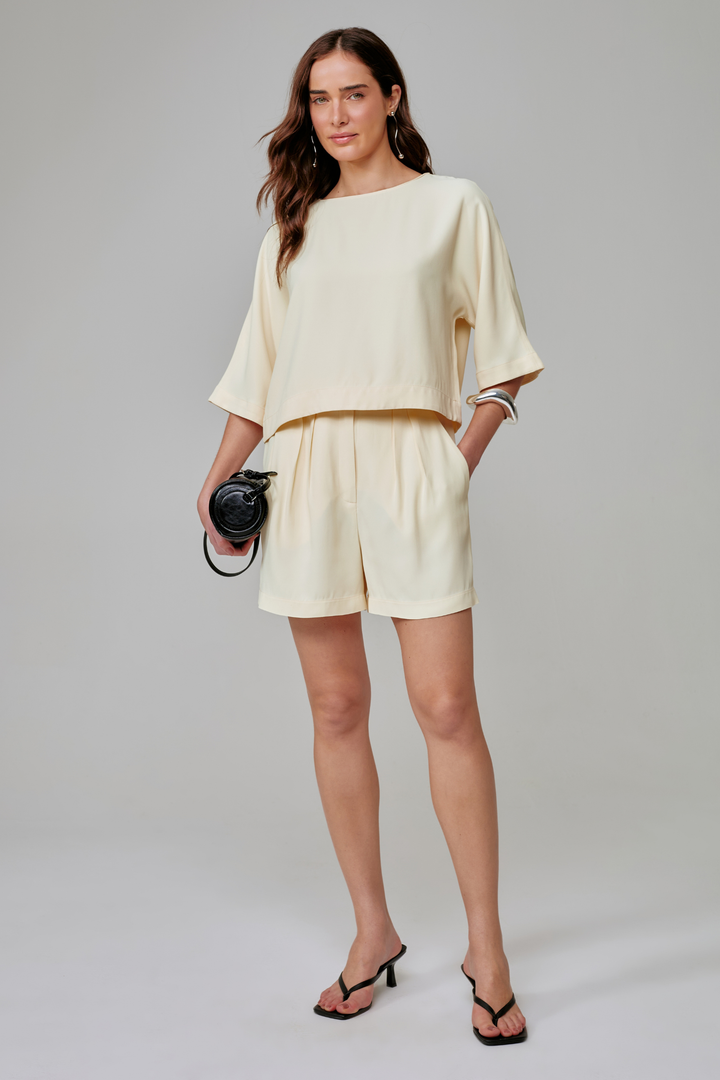 Shorts de Alfaiataria Lais Amarelo Creme