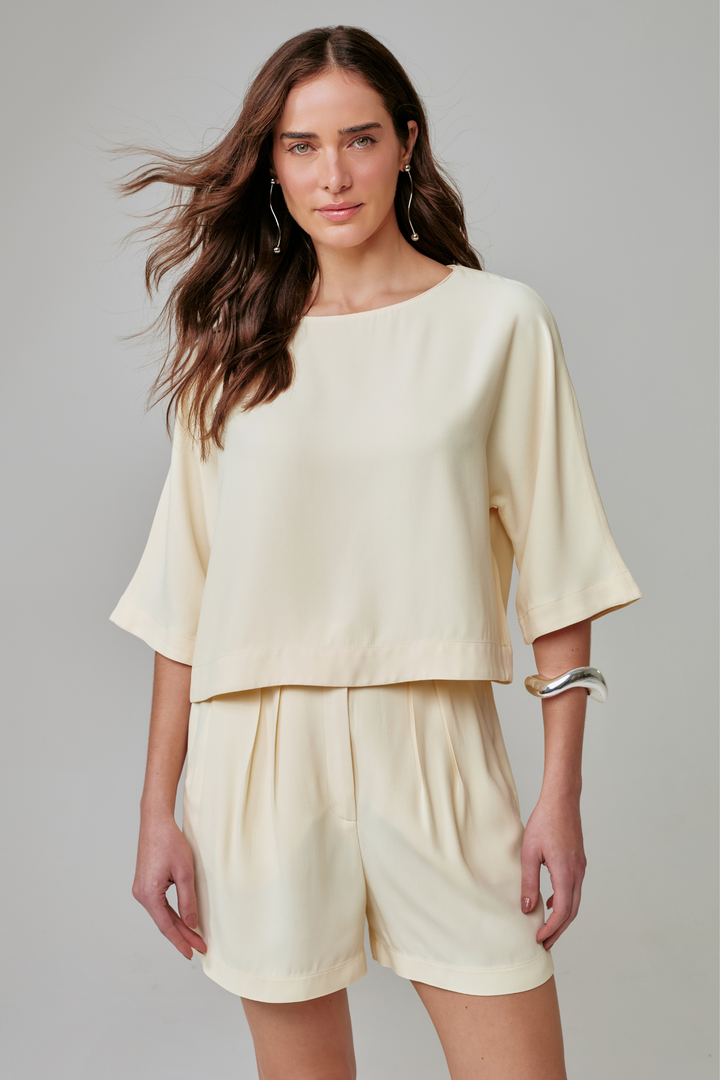 Shorts de Alfaiataria Lais Amarelo Creme
