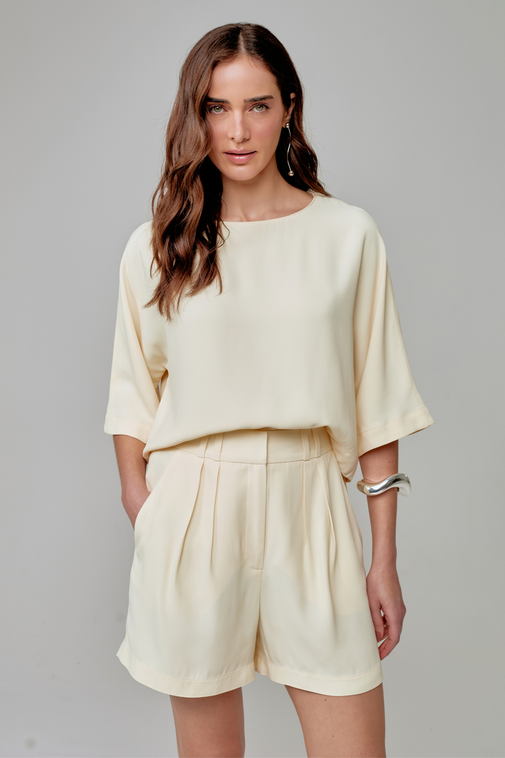 Shorts de Alfaiataria Lais Amarelo Creme