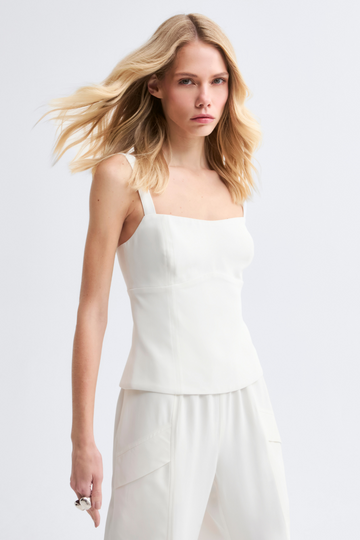 Top de Alfaiataria Vanessa Off White em crepe de acetato