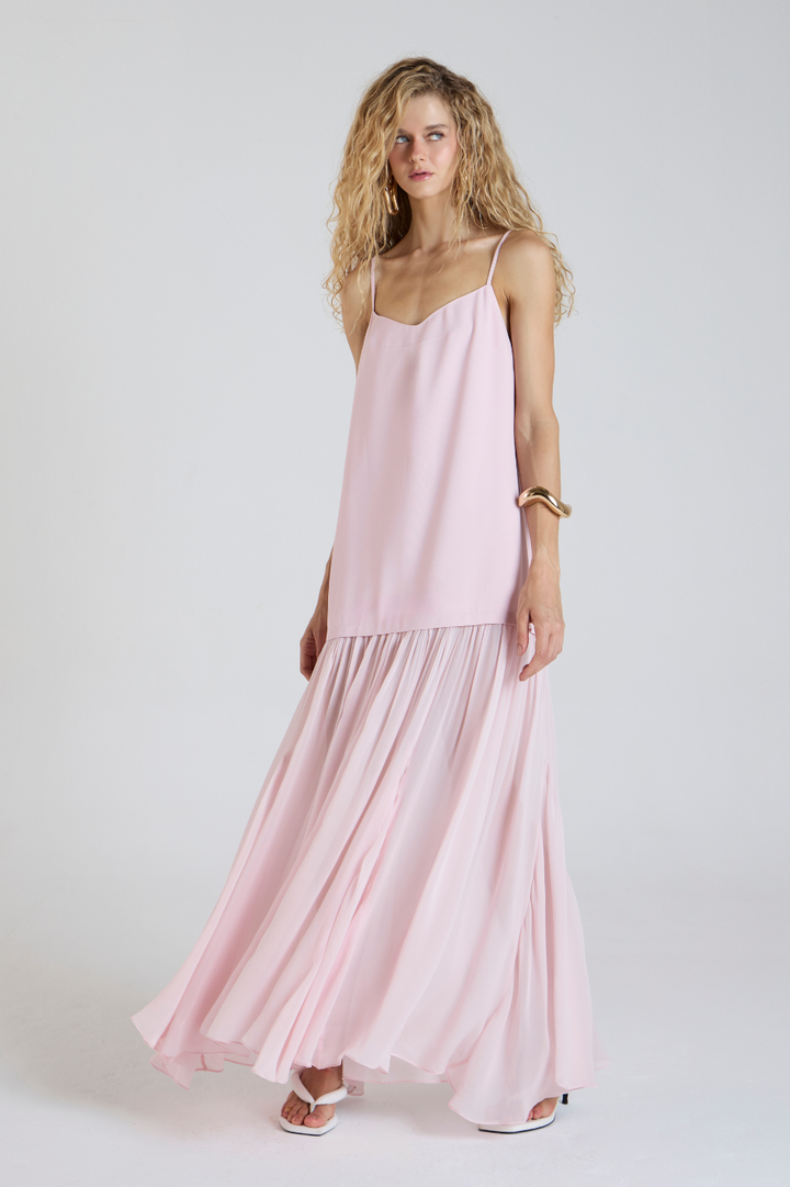 Vestido Deborah Rosa em crepe de acetato