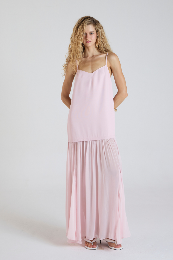 Vestido Deborah Rosa em crepe de acetato
