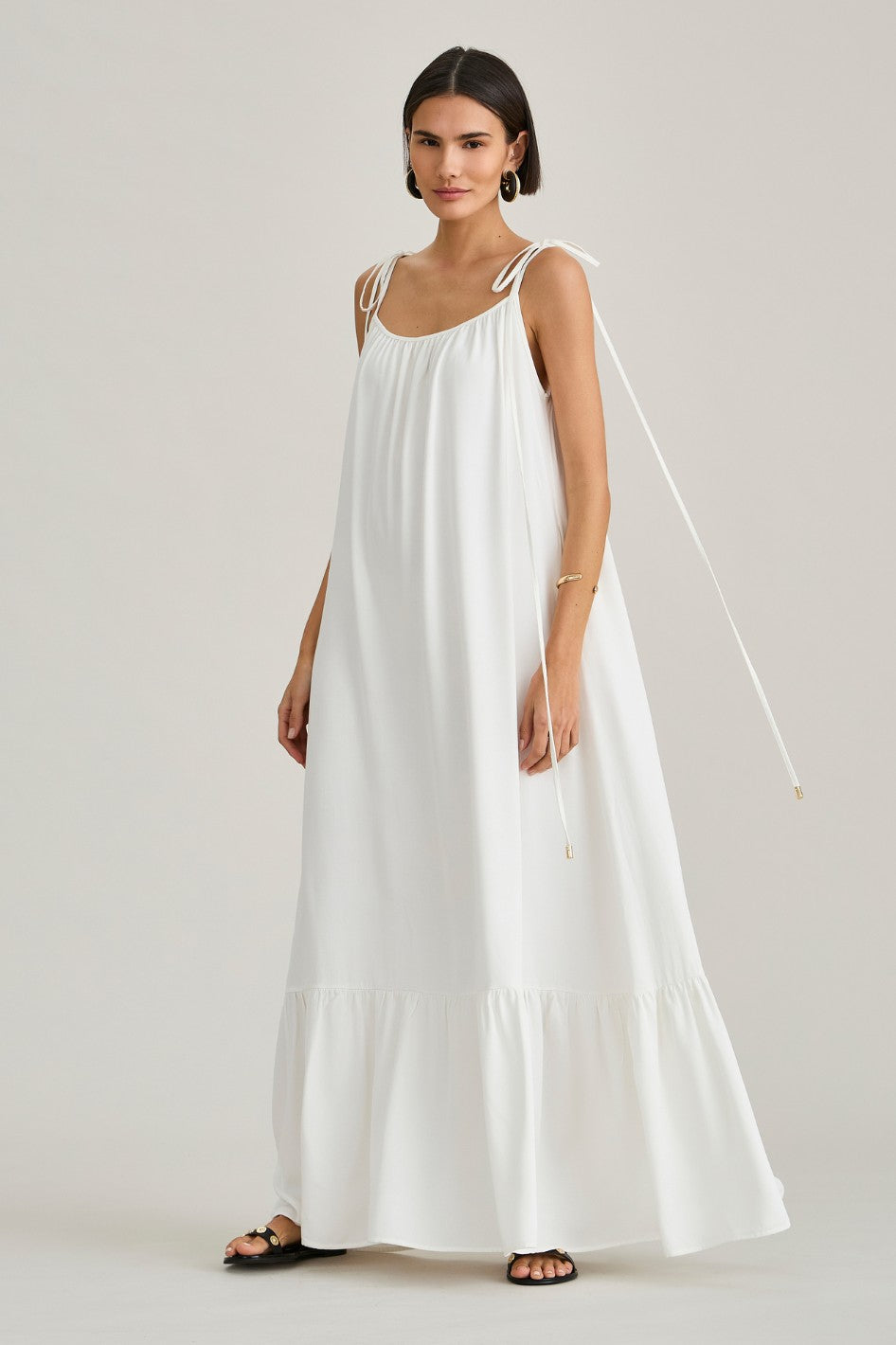 Vestido Longo em Viscose Off White Serena