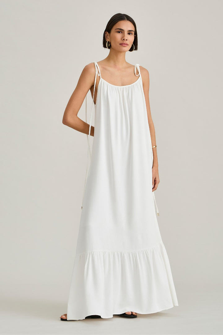 Vestido Longo em Viscose Off White Serena