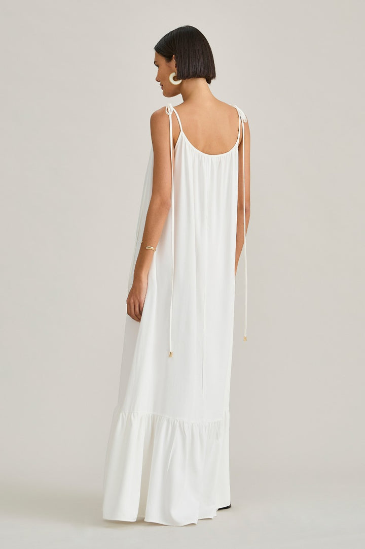 Vestido Longo em Viscose Off White Serena