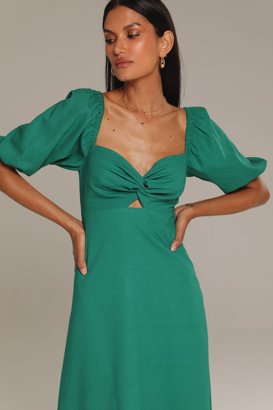 Vestido Midi de Linho Verde Eleonor