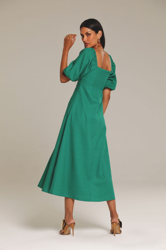 Vestido Midi de Linho Verde Eleonor
