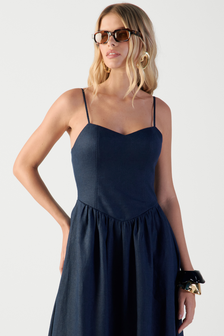 Vestido de Linho Azul Navy Brunella
