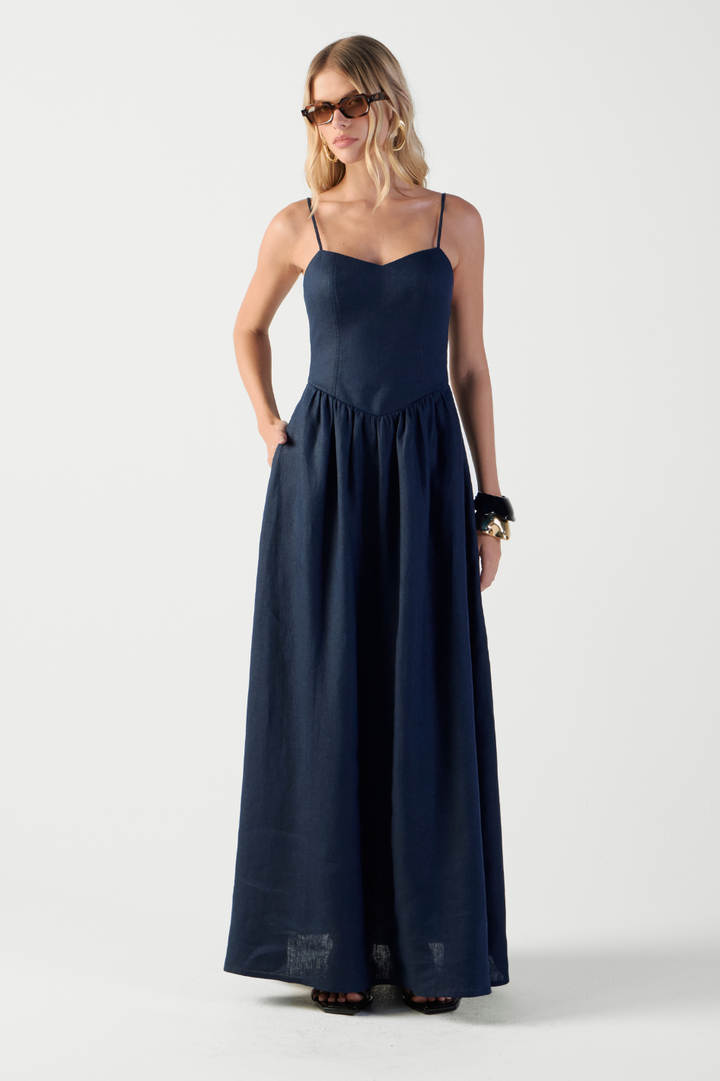 Vestido de Linho Azul Navy Brunella