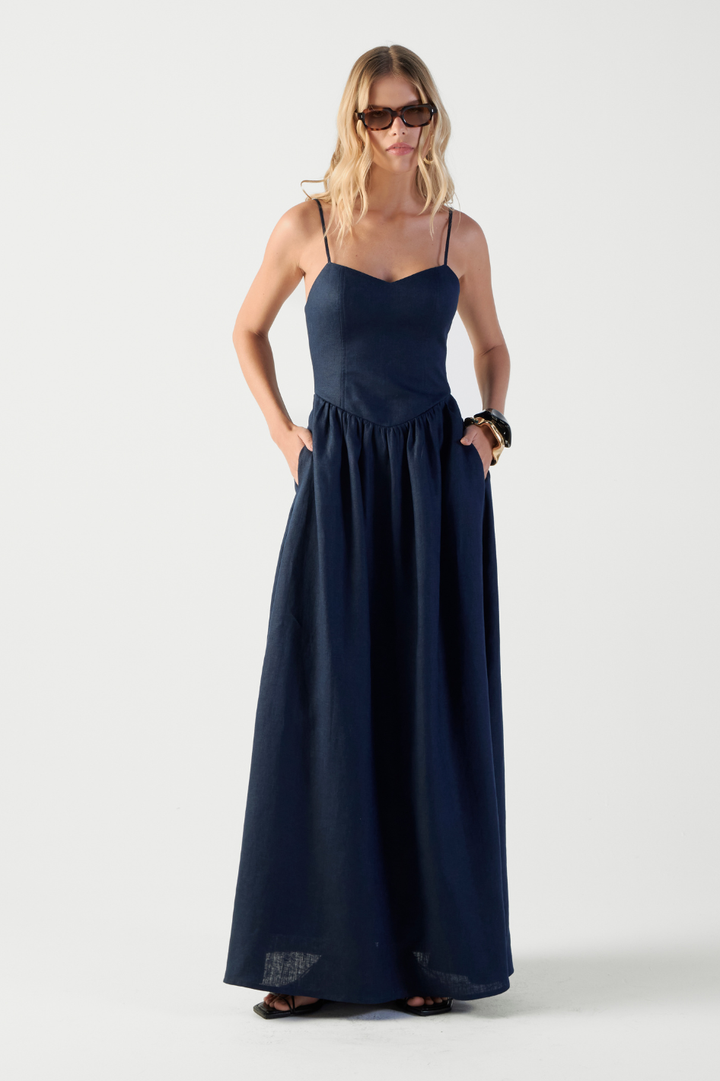 Vestido de Linho Azul Navy Brunella
