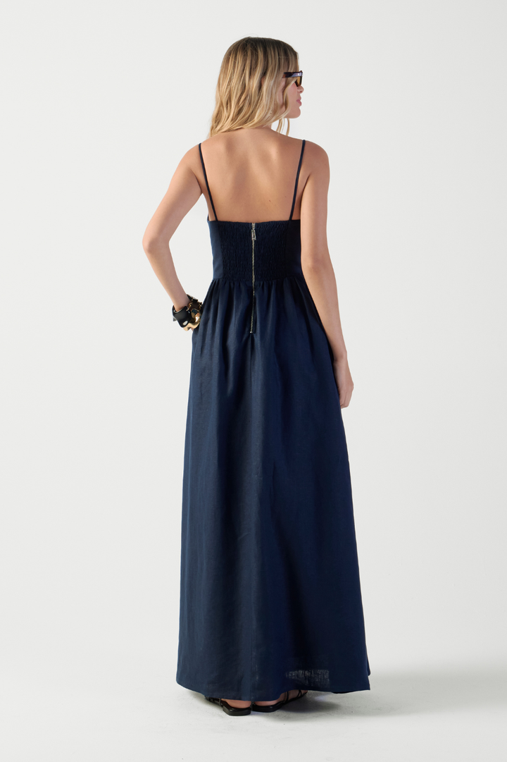 Vestido de Linho Azul Navy Brunella