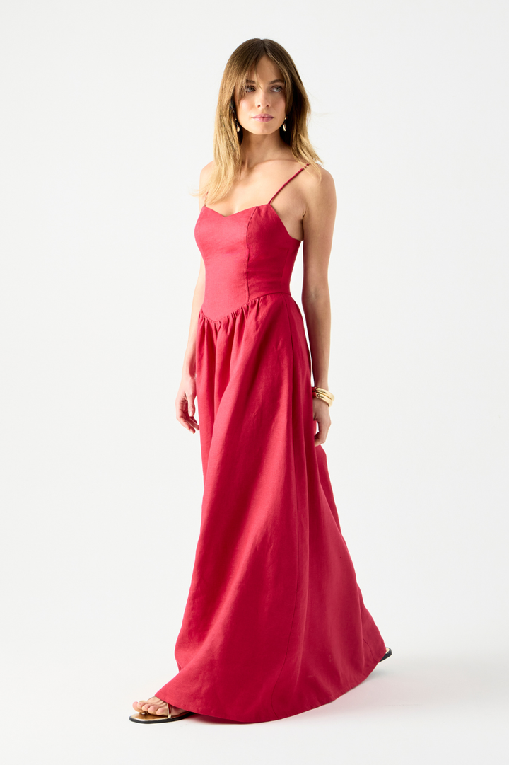 Vestido de Linho Vermelho Rouge Brunella