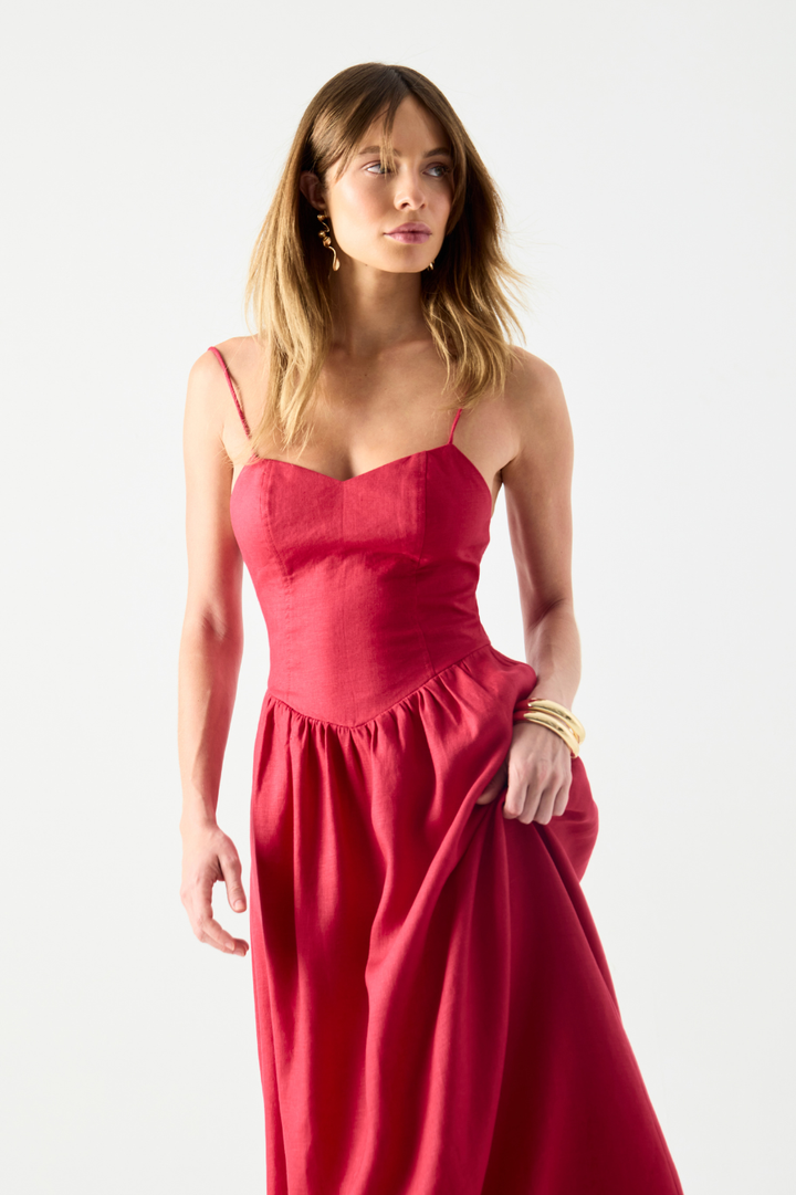Vestido de Linho Vermelho Rouge Brunella