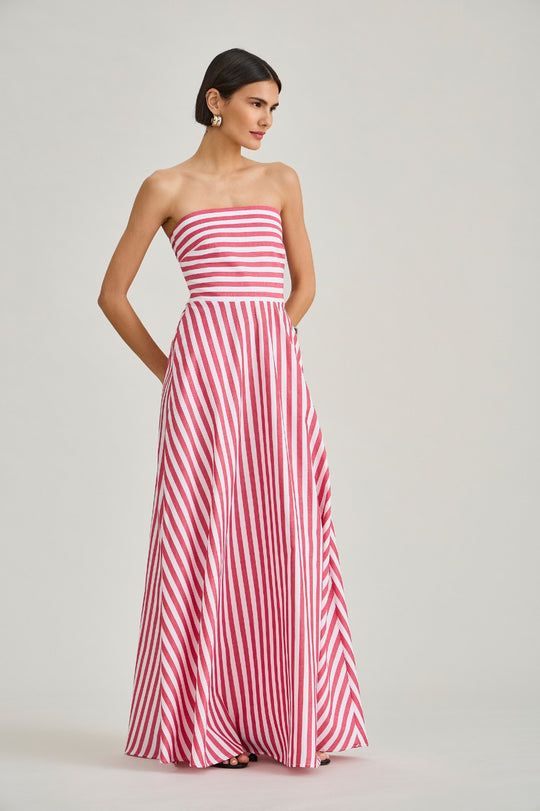 Vestido em Algodão Listrado Vermelho Jasmim